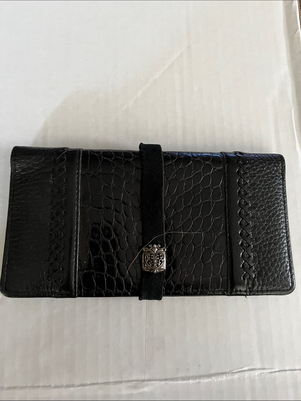 Brighton Black Croc-Embossed Women's Wallet with Decorative Strap